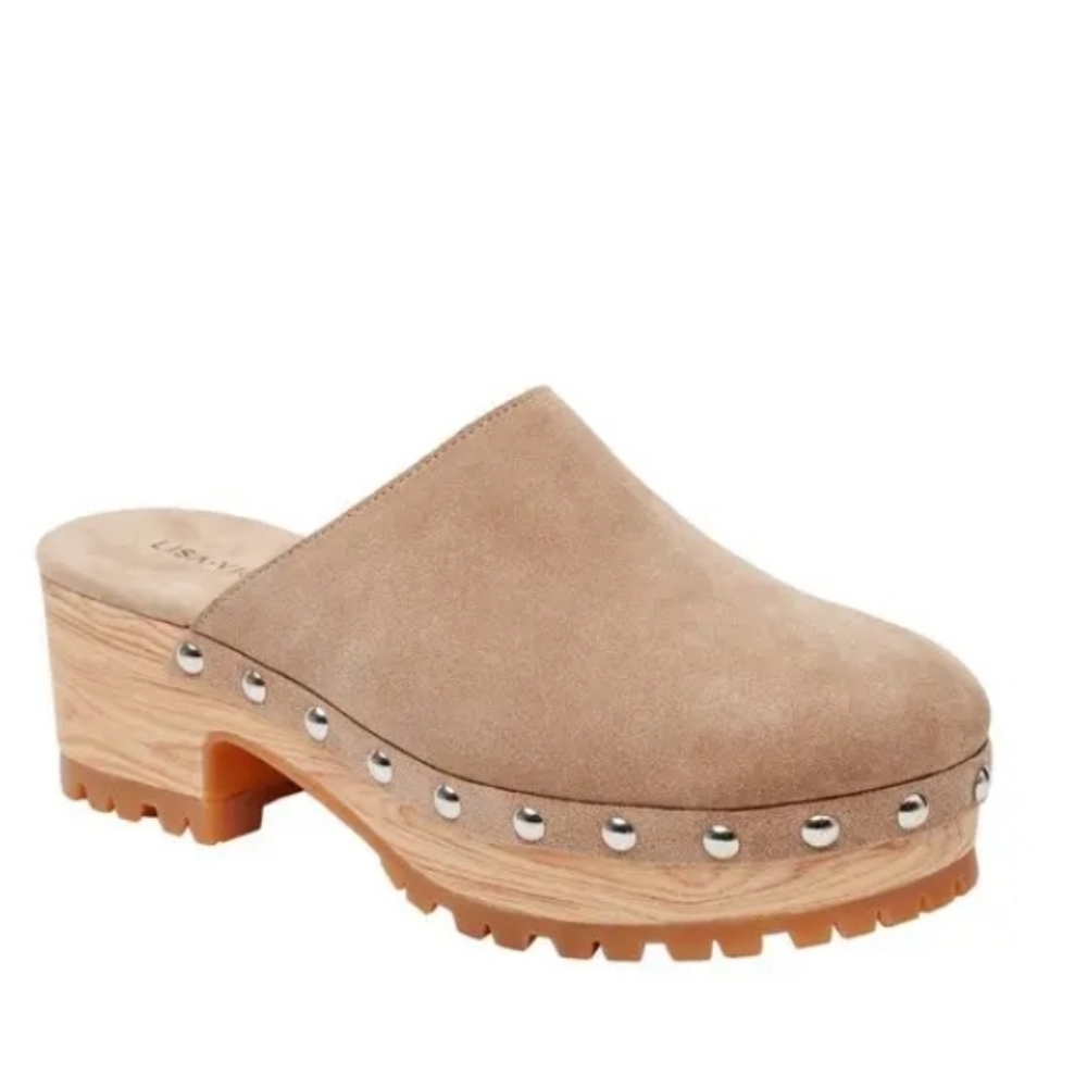Lisa Vicky Vim Platform Suede Clogs Tan Camel Woo… - image 1